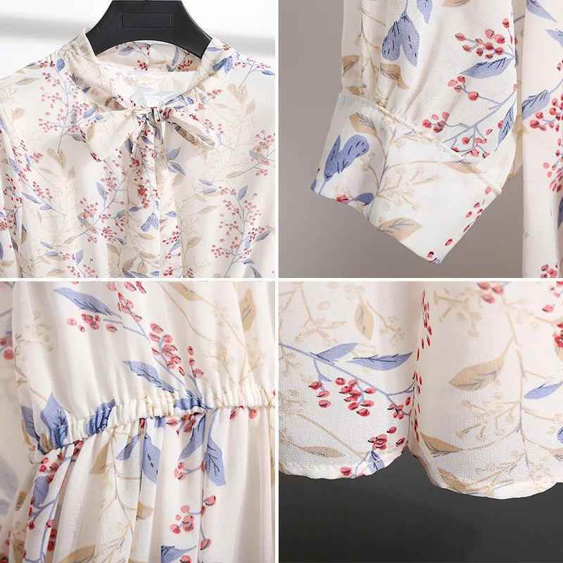 

Fall Chiffon Dresses Womens 2020 Printed Flowers Long Dress Autumn Women Dress Elegant Midi Long Sleeve Women Dress
