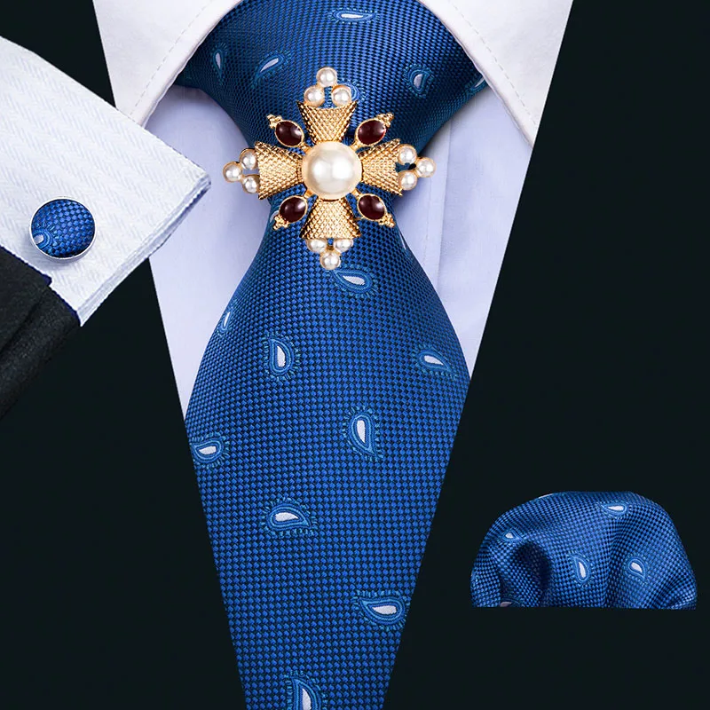 

Новые дизайнерские мужские галстуки Пейсли галстуки синие шелковые жаккардовые вечерние бизнес носовые платки запонки брошь галстук набо...