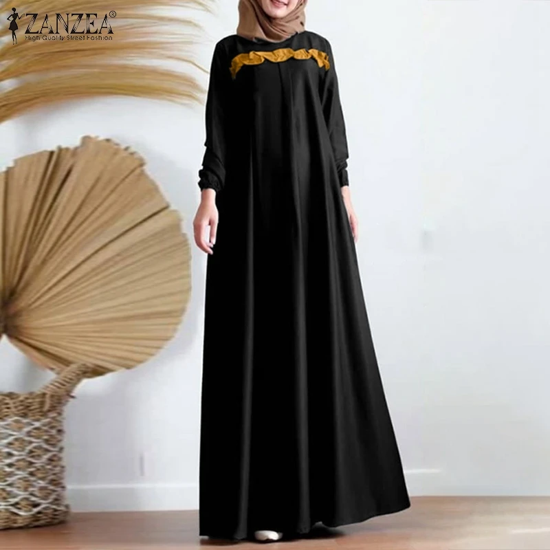 

Платье ZANZEA женское с длинным рукавом, повседневное мусульманское винтажное хиджаб в стиле Дубай, турецкий кафтан, уважаемый ИД Мубарек, мус...
