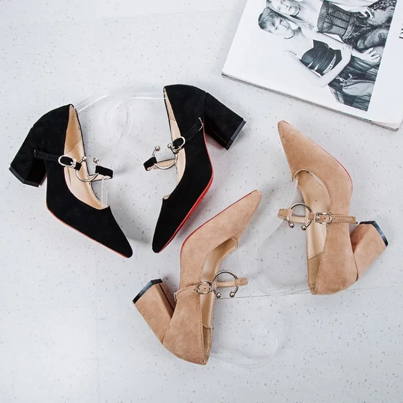 Zapatos de mujer thick with heel wild thin women's shoes Sexy Elegant stiletto Fashion Women Buckle Pointed High Heels K16-15 | Обувь