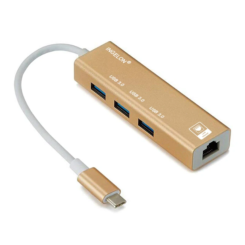 Ingelon type C концентратор USB 3,0 MicroSD/SDHC USB C к 4K HDMI RJ45 к type C для MacBook Pro адаптер 1" 15" 5 Гбит/с OTG концентратор - Цвет: Gold TC15