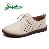 peipah women oxfords summer flat shoes for women genuine leather casual flats ladies lace up solid chaussure femme 2021 new shoe