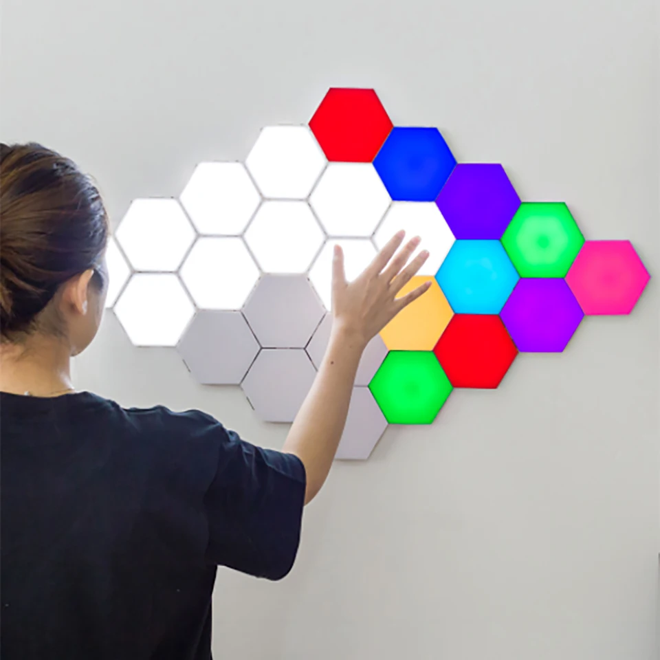 

Modern LED Night Lights for Kids Rooms, Quantum Modular Sensitive Lamp Dimming Hexagon Atmosphere Light Touch Sensitive Lighting