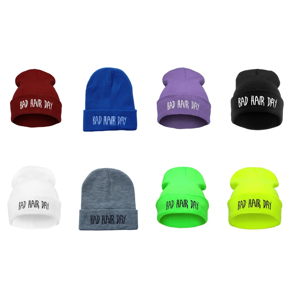 

Fashion Beanies Woman Winter Hat Unisex Knit Hat Autumn Hip Hop Knitted Beanie Embroidery Bad Hair Day Beanies For Man Adult
