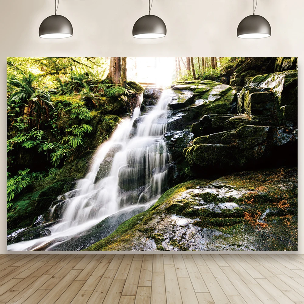 

Laeacco Waterfall Stream Photography Background Room Decor Nature Forest Landscape Portrait Portrait Backdrop For Photo Studio