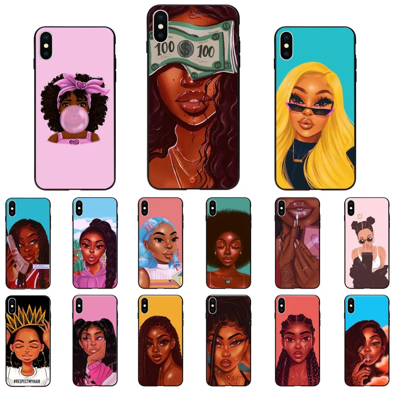 

MELANIN POPPIN Black Girl Phone Case For iPhone 13 12 11 Pro Max 12 mini XS MAX XR SE2 8 7 Plus X