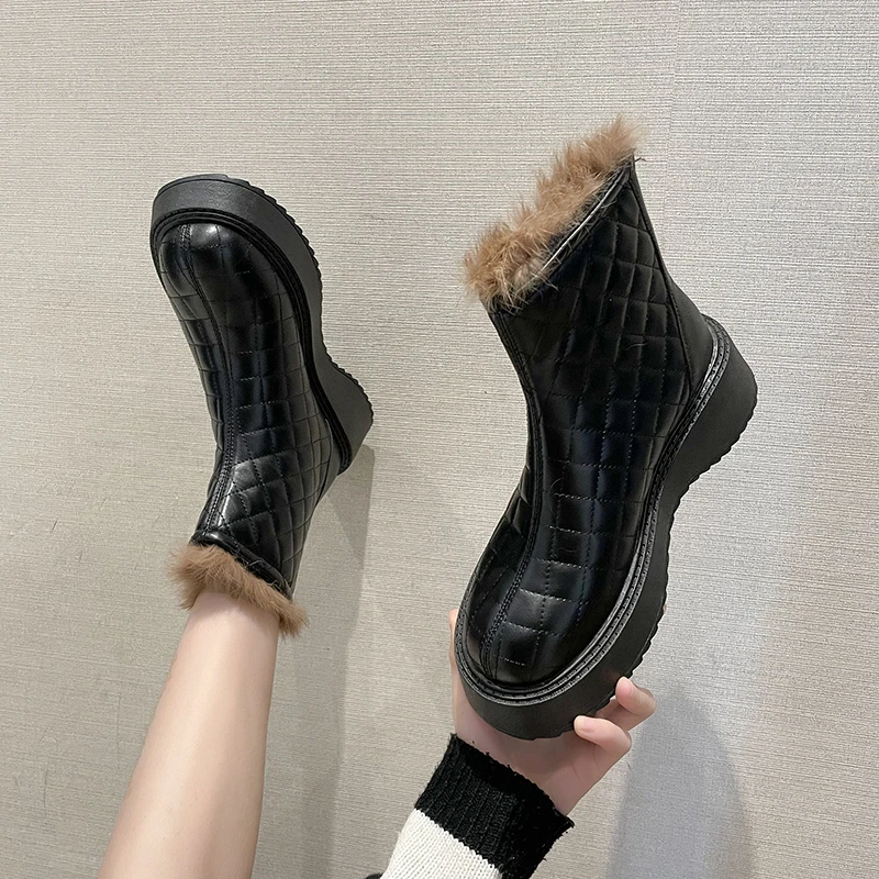 

Women's Short Boots Solid Color Zipper Thick-soled Plus Velvet Snow Boots Comfortable and Lightweight Outdoor Warm Women's Boots