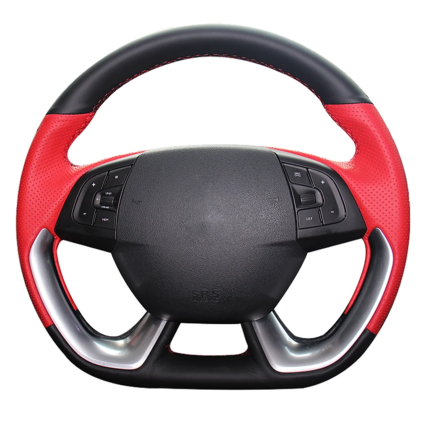 

Black Red Genuine Leather Hand-stitched Car Steering Wheel Cover For Citroen DS5 DS 5 DS5LS DS 5LS DS4S DS 4S DS6 DS 6