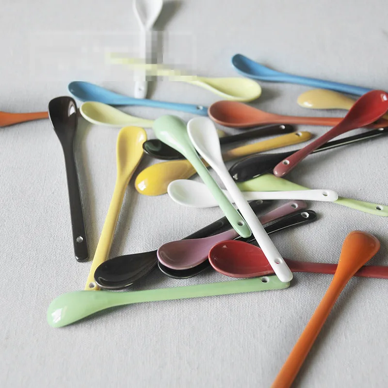 Цветная Керамическая ложка с длинной ручкой для посуды мини перемешивания кофе