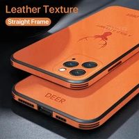 luxury leather texture square frame case on for iphone 12 11 pro max mini iphone x xr xs deer camera protection shockproof cover
