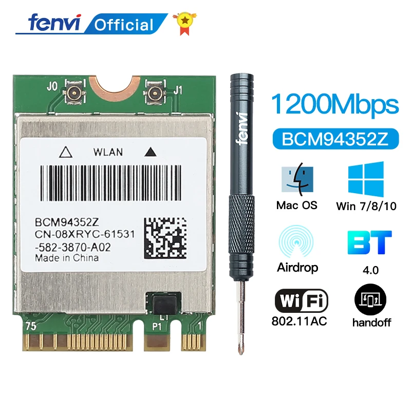 Двухдиапазонный адаптер BCM94352Z NGFF M.2, 1200 Мбит/с, беспроводная Wi-Fi карта MacOS Hackintosh, Bluetooth 4,0, 802.11ac, Airdrop Handoff DW1560 - изображение