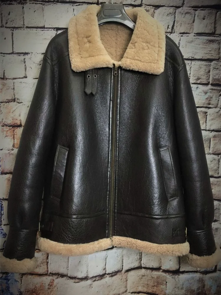 Зимняя мужская мотоциклетная куртка с натуральным мехом B3 из натуральной кожи