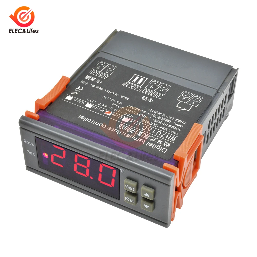WH7016C DC12V 24V AC110V 220V 10A LCD цифровой регулятор температуры термостат комнатный