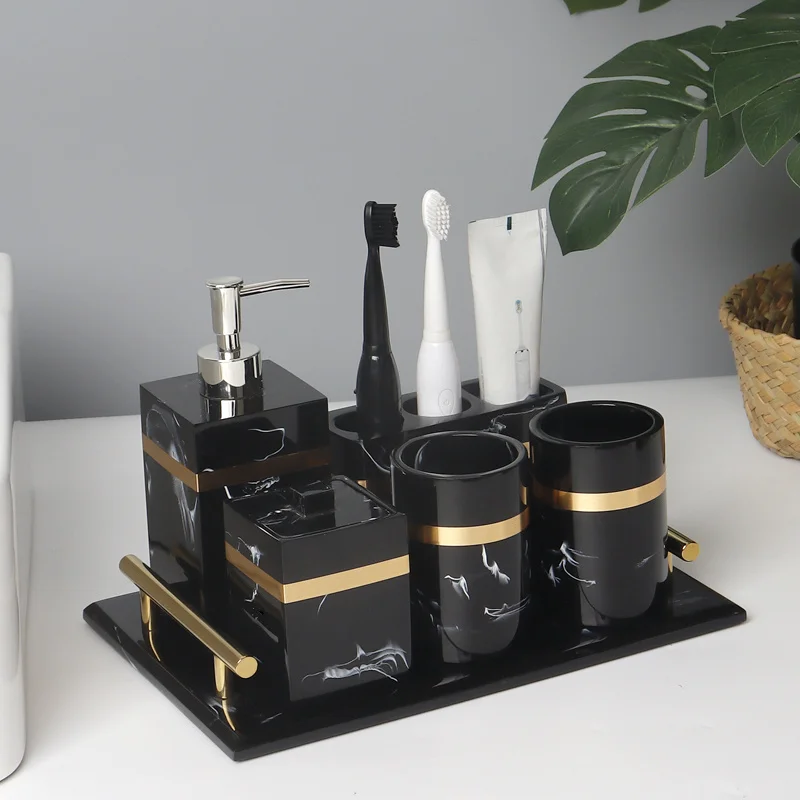 resin bathroom set liquid soap dispenserdish toothbrush holder gargle cup tray cotton swabtissue box sell separately nordic free global shipping
