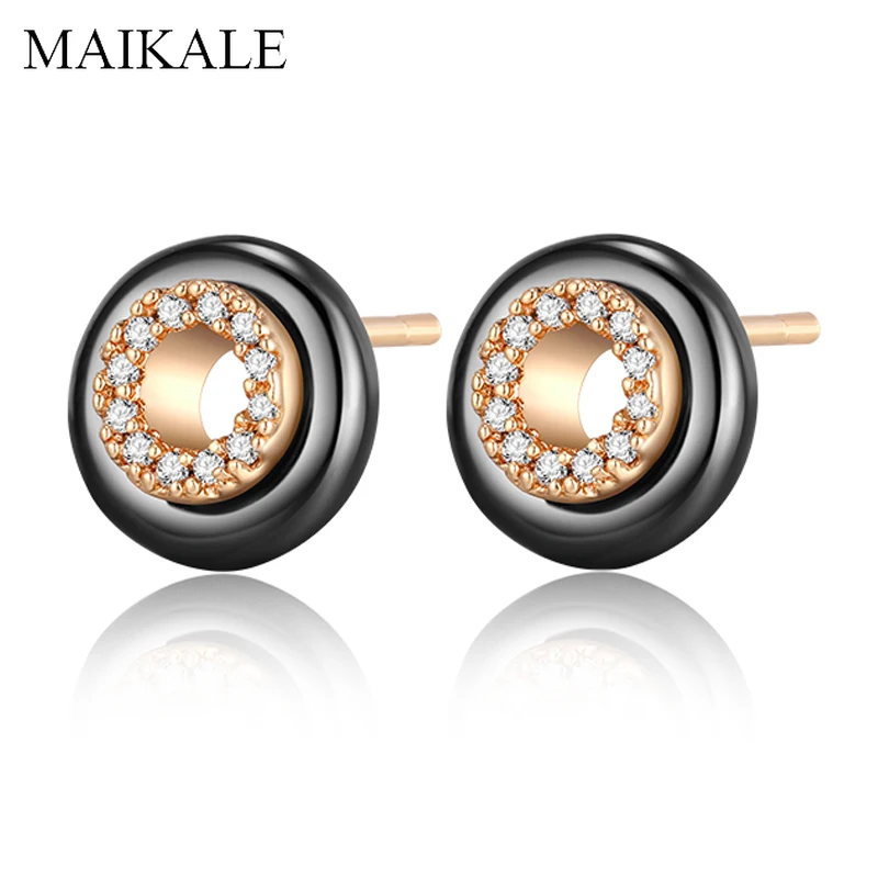 Женские маленькие керамические серьги MAIKALE модные круглые гвоздики с