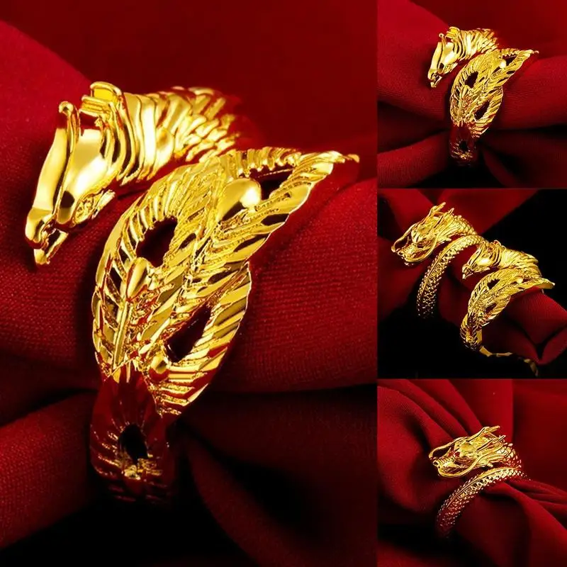 New Fashion Dragon and Phoenix Couple's Ring Open Adjustable Ring Domineering Men's and Women's Single Ring