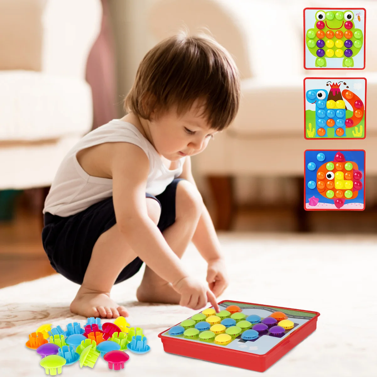 

DIY Button Art Toy Early Educational Button Pegboard for 3+ Years Old Kids
