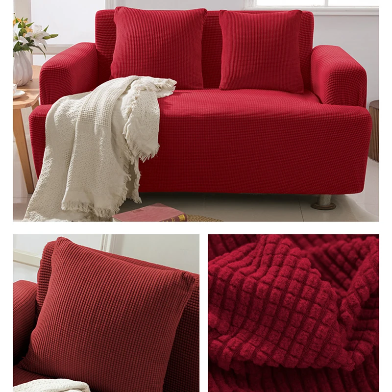 

Red Thick Sofa Protector Jacquard Solid Printed Sofa Covers for Living Room Couch Cover Corner Sofa Slipcover L Shape