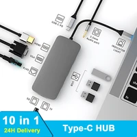 usb c hub type c to hdmi compatible usb 3 0 adapter vga 10 in 1 type c hub usb c splitter for macbook pro accessories rj45