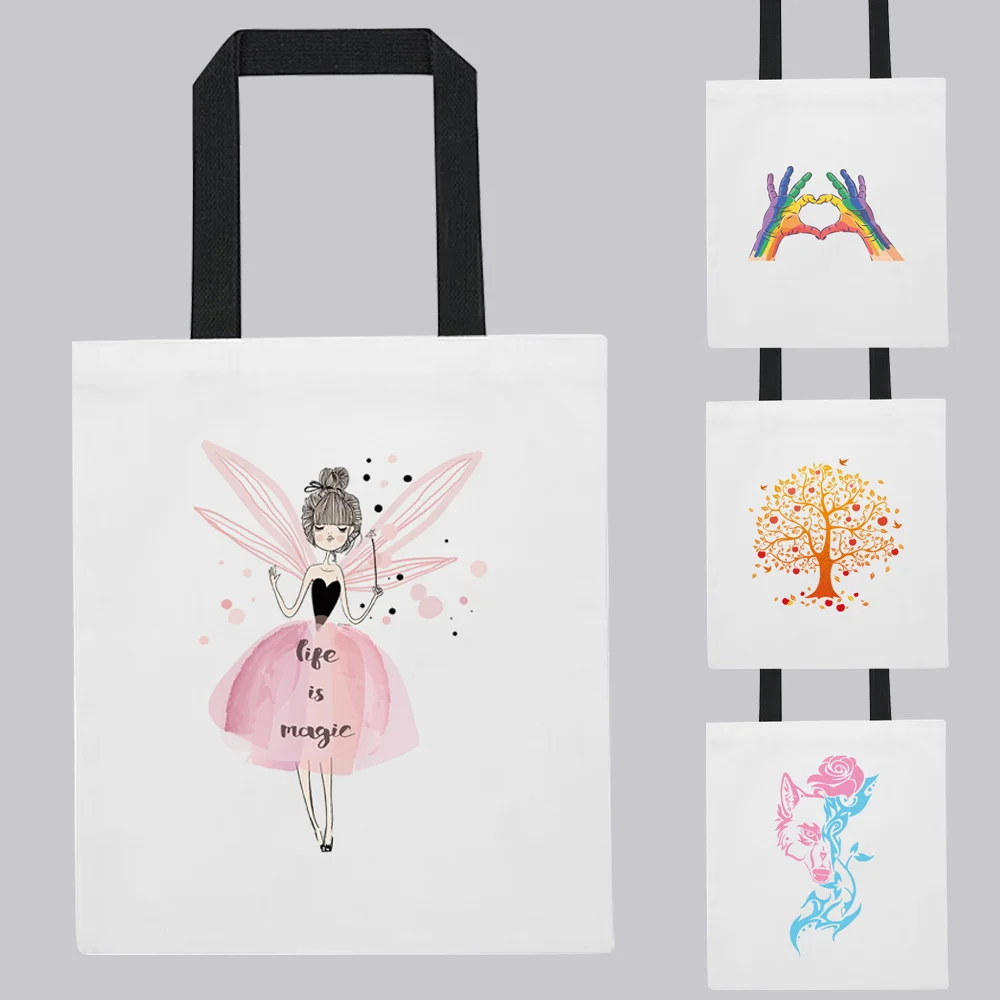 

Fashion Travel Bag Woman Shopping Bag Handbag Canvas Bag Harajuku Color Pattern Printing White Casual Tote Student Shoulder Bag
