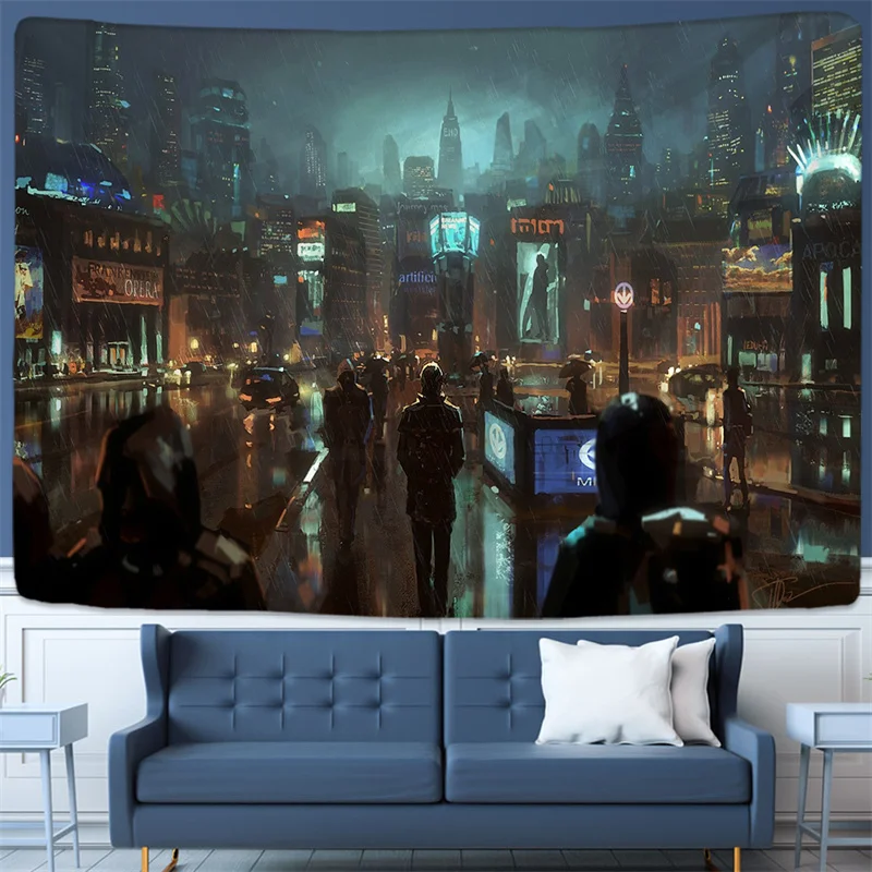 

FFO Cyberpunks Future Steam City Tapestry Psychedelic Galaxy Wall Hanging Hippie Art Home Decoration