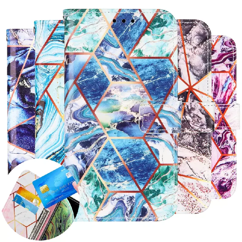 

For Motorola G 30 G 10 POWER EdgeS G 100 ONE 5G ACE PLAY POWER STYLUS 2021 hidden kickstand Leather Flip Marbled phone Case