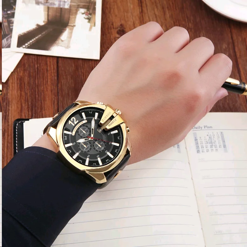 

CURREN 8176 Fashion Big Dial Quartz Men Watch Popular Retro Leather Strap Metal Mens Watches Casual Waterproof Male Clock
