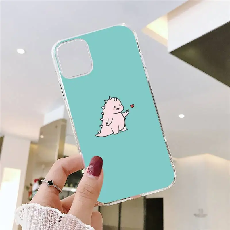 

Dinosaur Cartoon Cute love Phone Cases Transparent for iPhone 6 7 8 11 12 s mini pro X XS XR MAX Plus SE cover funda shell