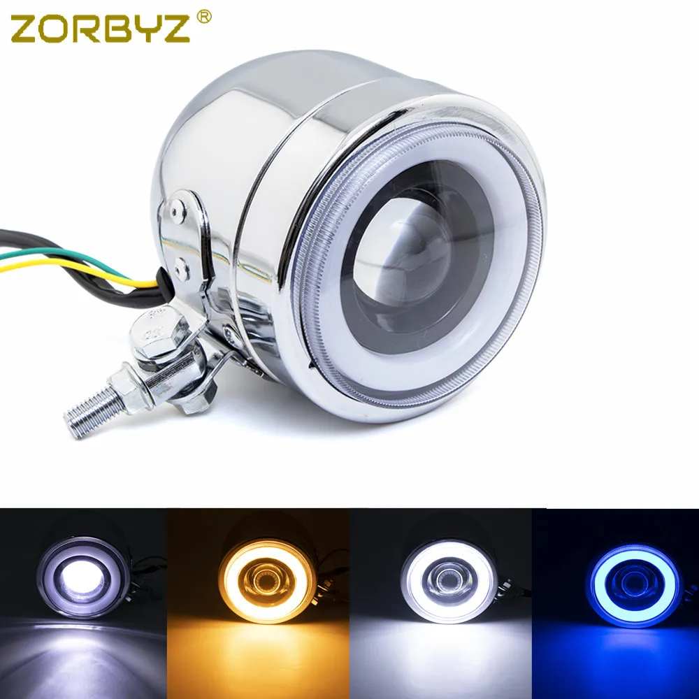 ZORBYZ Motorcycle Chrome LED Metal Front Headlight Spot Fog Light Angel Eye Aperture Lamp For Cafe Racer Bobber Chopper Custom |