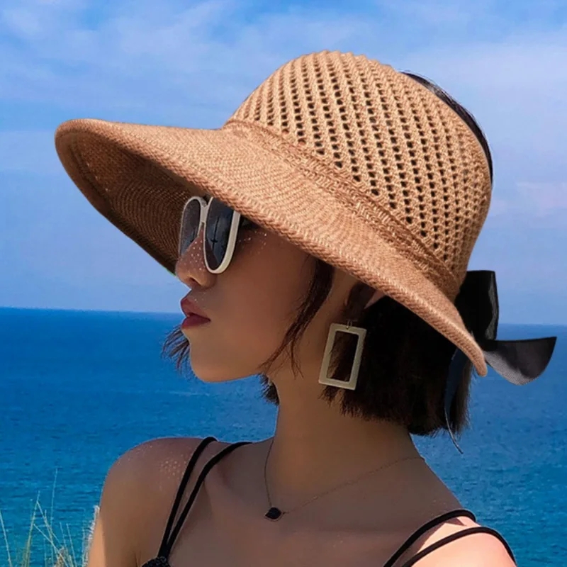 

Summer Female Sun Hats Big Brim Classic Bowknot Foldable Fashion Straw Hat Casual Outdoor Beach Cap For Women UV Protected Hat