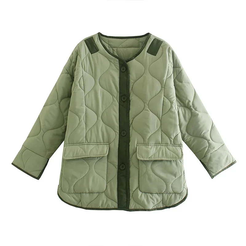2021 Winter Women's Winter Jackets Patchwork Quilted Coats Big Pocket Oversized Down Parkas Armygreen Cotton Padded Parka