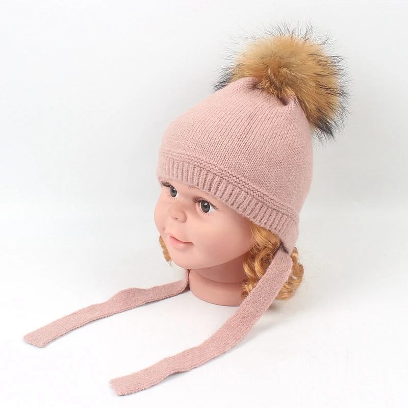 Детская осенне-зимняя теплая шапка из натурального меха для маленьких мальчиков