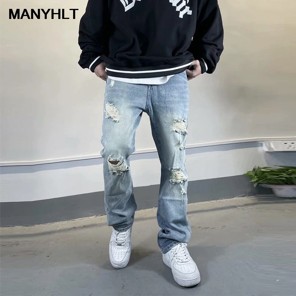 

New Spring and Autumn Men's Pants American Style Ripped Straight-leg Jeans Men's Street Hip-hop Trend Loose Casual Trousers