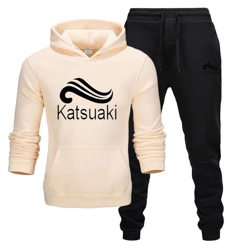 khaki black Брендовая одежда, мужские повседневные толстовки, пуловер, хлопковый мужской спортивный костюм, толстовки из двух частей+ штаны, спортивная одежда ropa hombre - Цвет: khaki black