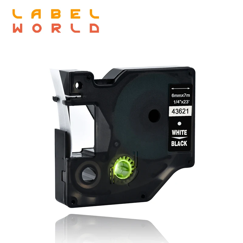 Label World 43621 label tape White on Black tape Compatible for Dymo D1 printer 43621 6mm label tape 1PACK