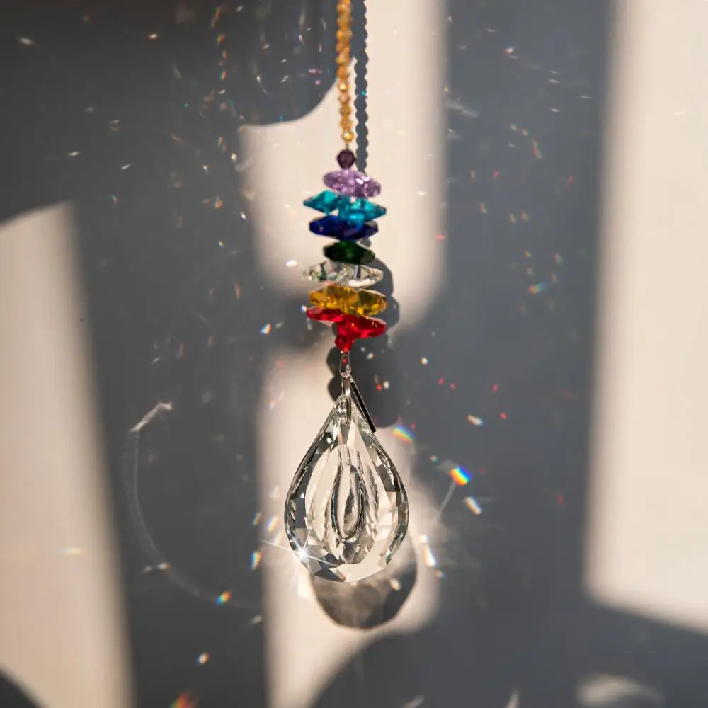 H&ampD Chakra Crystal Prims Drops Suncatcher Rainbow Makers Window Hanging Ornament XMAS Home Wedding Decoration Collectible Gift | Дом и сад
