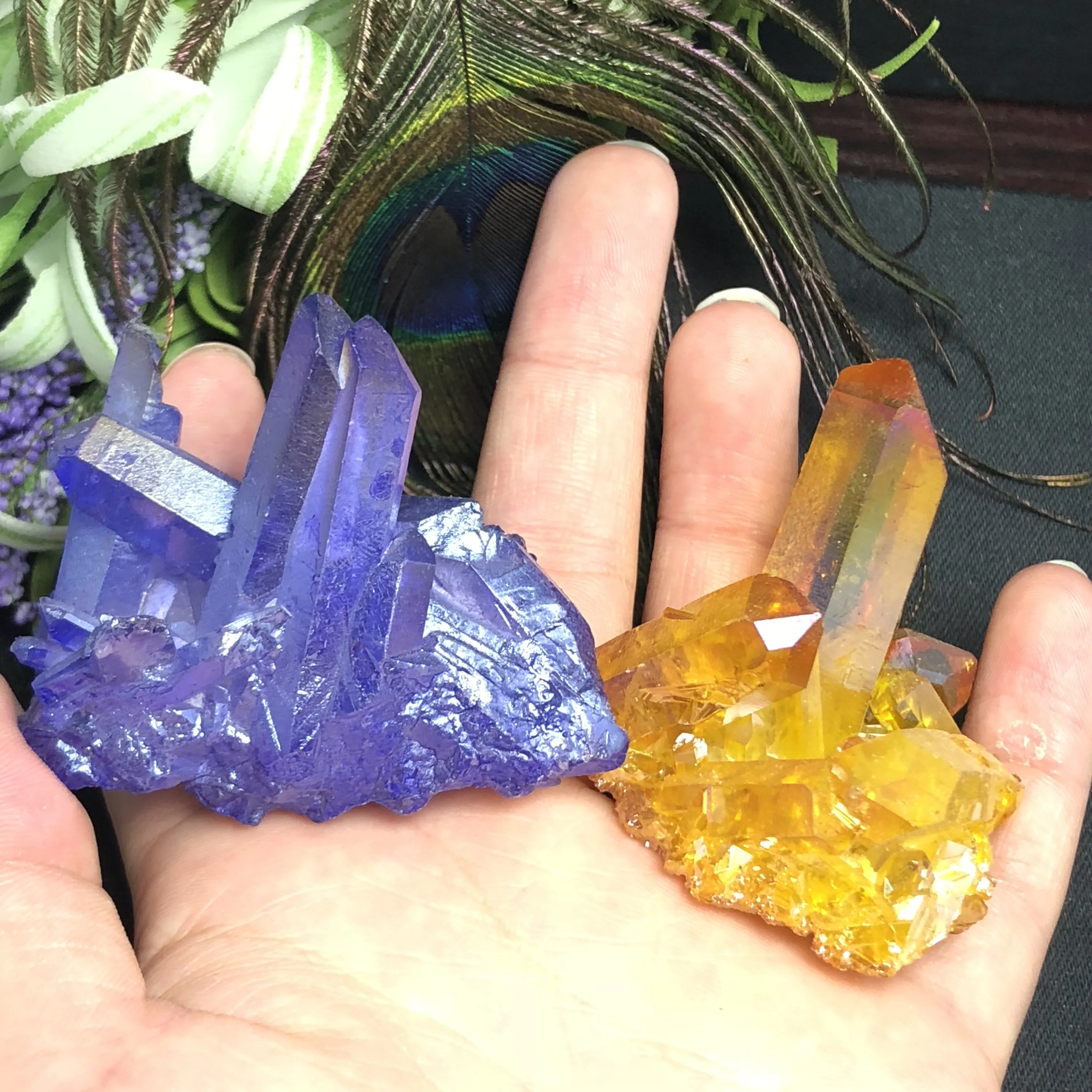 2 шт. красивый аура Кристалл кластер Ангел Аура титановый Кварцевый Потрясающие