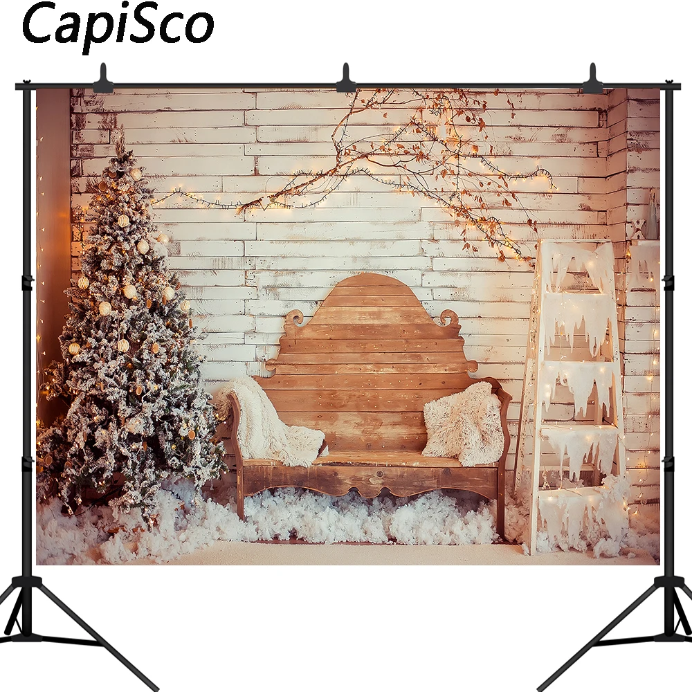 Фон для фотосъемки с изображением рождественской елки интерьерный деревянный