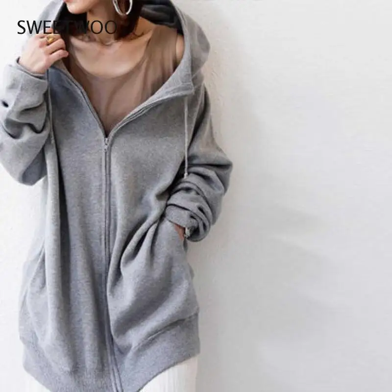 2020 Women's Sports Loose Hoodie Fall/winter Zipper Sports Top Long Casual Skateboard Hoodie