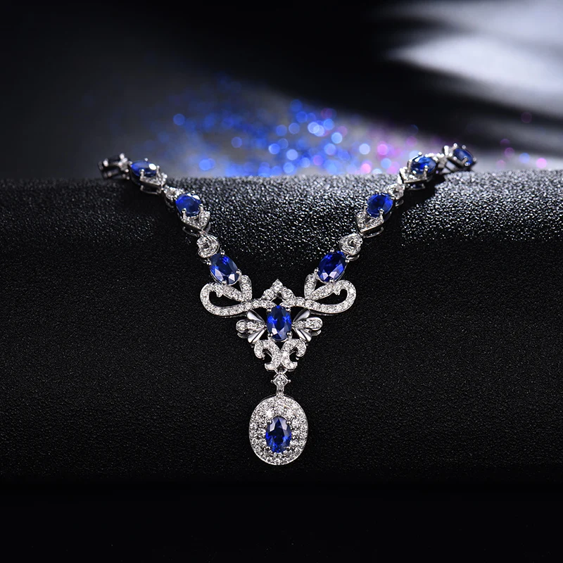 Женские сапфировые подвески ожерелье Настоящее 18k Белое Золото 5.68Ct натуральный