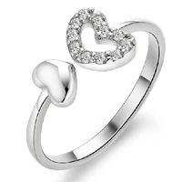 romantic heart to heart simple finger rings shiny crystal paved opening design wedding ring jewelry charm ring gifts for women