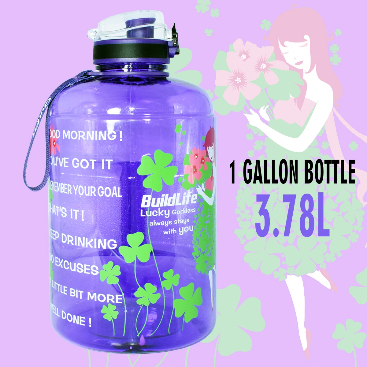 Lucky Clover QuiFit 128 унций 73 унций 43 унций Спортивная большая галлонная бутылка для воды с фильтром для фруктов без бисфенола, бутылка для напитков, кувшин, тыква, тренажерный зал, туризм - Цвет: Lucky Clover