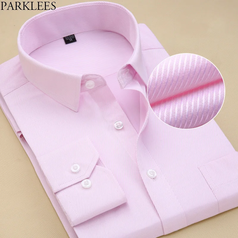 Pink twill Брендовые белые мужские рубашки с длинным рукавом Chemise Homme модные деловые Дизайнерские Мужские приталенные Рубашки повседневные рубашки Camisa Social - Цвет: Pink twill