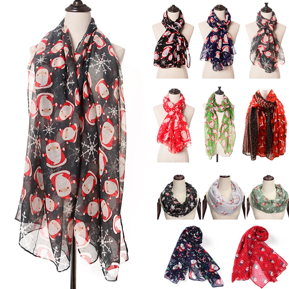 

Рождественский женский шарф с принтом Санта Снеговик пряжа Петля Шарфы Защита от солнца марлевый платок шарф женское пончо