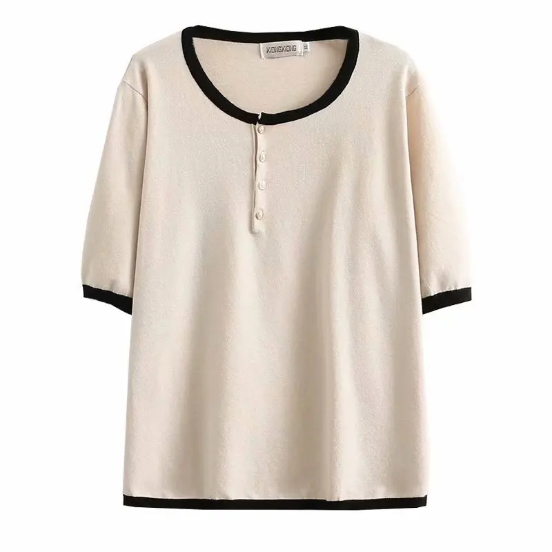 

Women T Shirt Plus Size Tees 2021 Summer Fashion Casual Clothes Half Sleeve Plus Size Tops Knitting Buttons Thin Camiseta Mujer