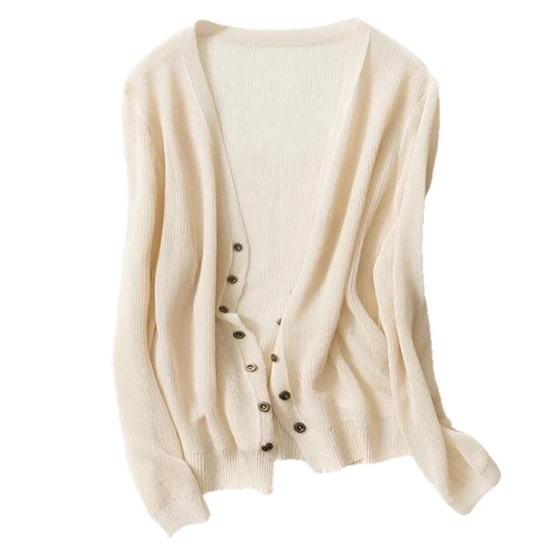 

Spring And Summer Knitted Cardigan Short Thin Coat Women Long-Sleeved Solid Color Sweater Cardigan Casual Knitwear
