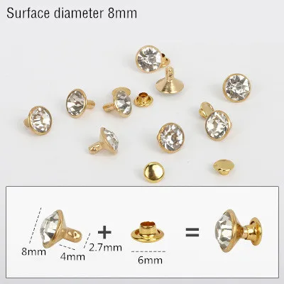 Gold 8mm 50 комплектов 5-11 мм с отделкой кристаллами, стразами, заклепками, стразами, шпильки DIY, сумка для одежды, кожаные декоративные шипы для перекуса, стеклянные сверла для ногтей - Цвет: Gold 8mm