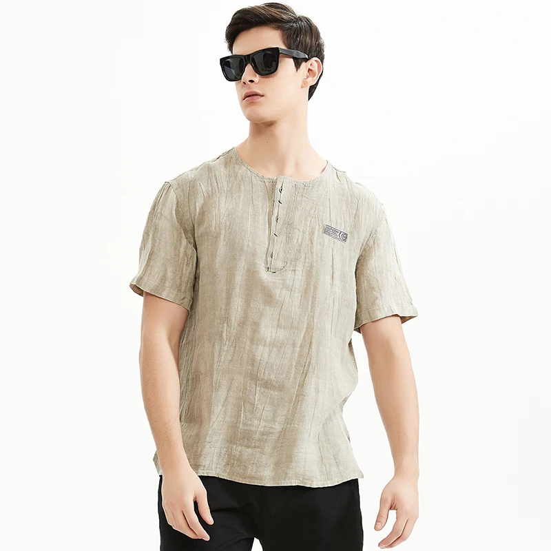 

100% Linen Anti-static Tie-dye Cool Anti UV Fashion Men Short Sleeve T Shirt Summer Bandhnu Vintage Casual O-neck Man T-shirt