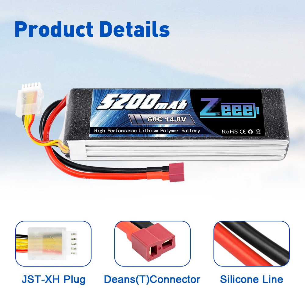 Zeee 14 8 V 5200mAh 60C 4S Lipo батарея с разъемом Deans для радиоуправляемого вертолета