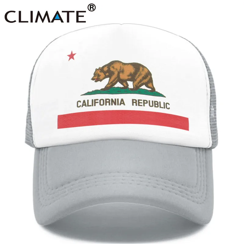 CLIMATE California, Кепка для водителя грузовика, мужская, медведь, флаг California, флаг, кепка s, женская, забавная, хип-хоп кепка, бейсбольная кепка, крутая, летняя, сетчатая Кепка - Цвет: Gray Cap